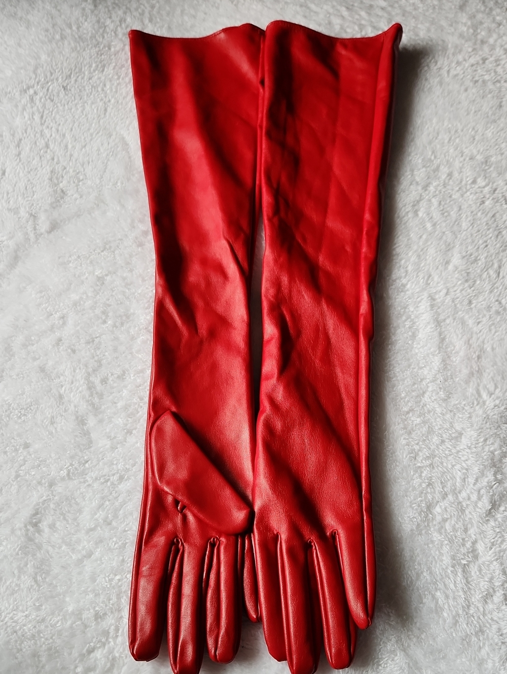 Red Women’s Long Leather Gloves S/M